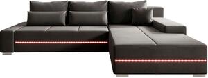 Divano Juskys Davos a destra con funzione sleep, box letto, rivestimento in velluto e LED - grigio scuro
