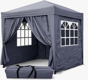 Gazebo pieghevole 2,5 x 2,5 m grigio fumo, 4 pareti laterali con chiusura a velcro (2 cerniere, 2 finestre), gazebo pop-up pieghevole, con borsa per il trasporto