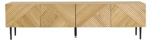 Mobile TV design in legno chiaro massello di quercia inciso e metallo nero 4 ante L180 cm ARCHIPEL