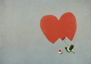 Fotografia artistica Woman painting red heart with paint roller, Malte Mueller, (40 x 26.7 cm)