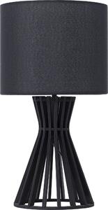BELIANI Lampada da tavolo in legno nero, base in tessuto con paralume rotondo da 37 cm e design a reticolo, cavo con interruttore, stile country