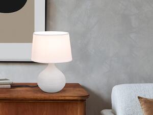 Lampada da tavolo a LED con base in Vetroceramica beige e paralume in tessuto bianco, lampada da comodino H: 29cm