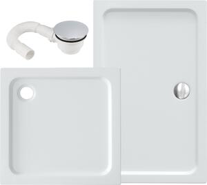 Piatto doccia VILSTEIN | rinforzato in fibra di vetro | piatto da 5 cm | piatto doccia con pendenza | piatto doccia | sifone opzionale | bianco lucido | 90x90 cm