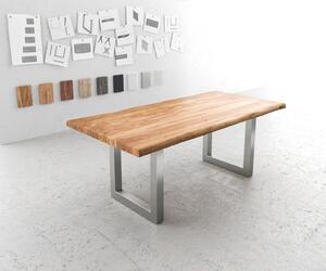 Tavolo da pranzo DELIFE Edge, dimensioni 200x100 cm, XL, in legno di acacia naturale con bordo vivo e gambe in acciaio inossidabile