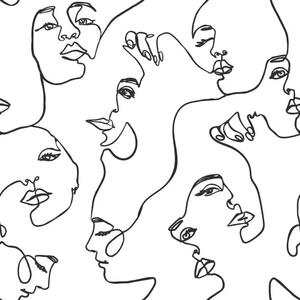 Illustrazione Continuous line face women seamless pattern, ANASTASIIA DMITRIEVA, (40 x 40 cm)