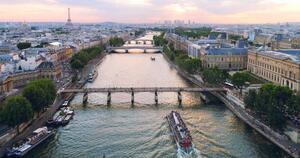 Fotografia artistica Paris aerial Seine river sunset France, pawel.gaul, (40 x 20 cm)