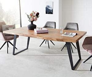 Tavolo da pranzo DELIFE Edge, dimensioni 200x100 cm, XL, in legno di acacia naturale con struttura in metallo, design inclinato e bordo vivo