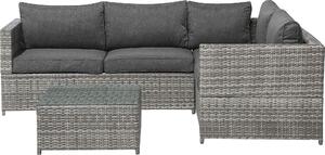 BELIANI Set di divani angolari da giardino grigio cuscini in rattan artificiale tavolo quadrato set in vimini stile moderno esterno