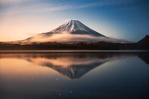 Fotografia Fuji Mountain Reflection with Morning sunrise, Jackyenjoyphotography