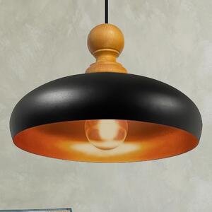Androa Lampada a sospensione in legno 40 cm Lampada a 1 luce Lampada da sala da pranzo Industrial, plafoniera da interno in metallo Lampada industriale Vintage, lampada da cucina - Nero