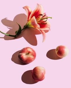 Fotografia artistica Lily flower and peaches on pink, Tanja Ivanova, (26.7 x 40 cm)