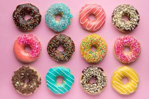 Fotografia artistica Colorful sweet background Delicious glazed donuts, Alexandra Fedorova, (40 x 26.7 cm)