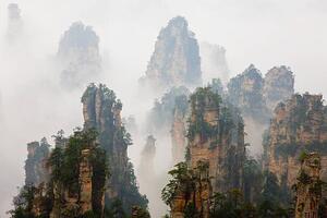 Fotografia artistica China Hunan Zhangjijie Mount Tianzi in fog, Peter Adams, (40 x 26.7 cm)