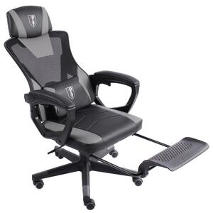 Sedia da gaming dal design moderno in stile racing con poggiapiedi ribaltabile - Sedia da gaming con braccioli regolabili - Sedia da scrivania ergonomica da gaming con cuscino di sostegno aggiuntivo, Colore: Nero/Grigio