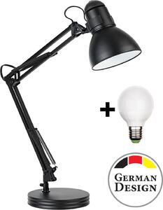 Lampada da scrivania retrò in metallo nero con braccio articolato – Lampada da lettura e da lavoro regolabile in altezza, con lampadina LED E27 inclusa