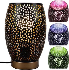 Lampada da tavolo LED RGB, nero oro, paralume con decorazioni traforate