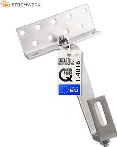 Gancio per tetto 140 mm in acciaio inox 1.4000, regolabile a 3 vie, incluse viti 6 pz