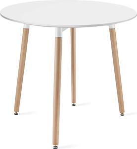 Tavolo da pranzo Tavolo rotondo bianco con gambe in faggio naturale, diametro 80 cm - per cucina, sala da pranzo, soggiorno - Piano in MDF resistente