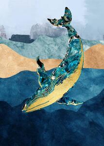 Illustrazione Artistic painting with abstract golden whale, Luzhi Li, (30 x 40 cm)