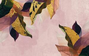 Illustrazione Abstract golden artistic leaves wallpaper watercolor, Luzhi Li, (40 x 24.6 cm)