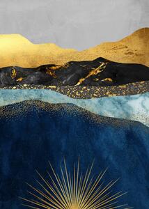 Illustrazione Golden abstract mountain peak art poster, Luzhi Li