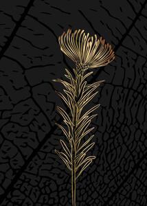 Illustrazione Minimalist botanical illustration Golden outline of, Elena Makarova