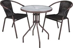 Set da bistrot 3 pezzi VCM | set da balcone | tavolo da giardino: diametro 60 cm, altezza 72 cm | sedia | set di sedute marrone | sedia da bistrot in poly rattan