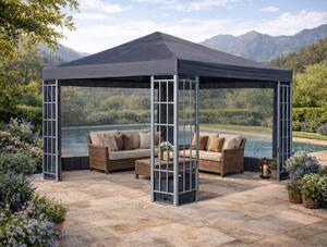 Set gazebo Rank 3x3 m in metallo per giardino, tenda da festa antracite con 2 pannelli laterali con finestra
