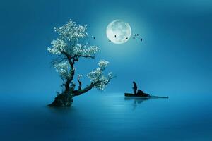 Illustrazione Moon shines beautifully on the dream, Muhammad Idrus Arsyad, (40 x 26.7 cm)