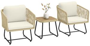 Set da giardino Outsunny in rattan, 3 pezzi, , composto da 2 poltrone e un tavolo in legno
