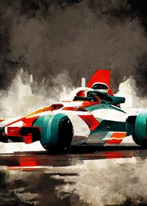 Illustrazione Formula 1 red grey, Justyna Jaszke, (30 x 40 cm)