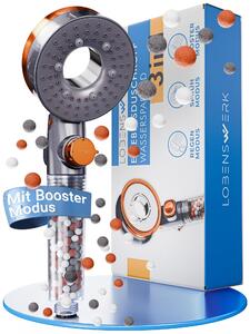 LOBENSWERK soffione doccia con filtro [3 modalità - incl. booster] soffione doccia a risparmio idrico con perle minerali | doccetta, soffione doccia, soffione doccia