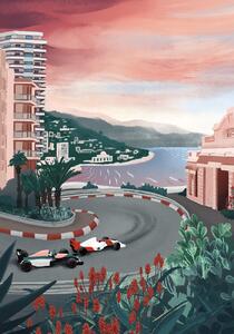 Illustrazione Monaco Circuit, Goed Blauw, (26.7 x 40 cm)