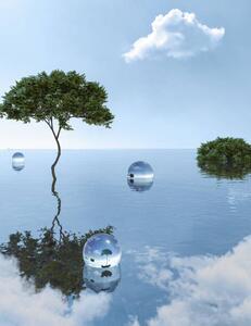 Illustrazione Unreal tree growing in water among, Tatiana Lavrova