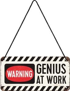 Cartello in metallo Warning Genius at Work, (20 x 10 cm)