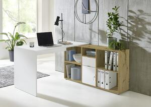 BMG Möbel Scrivania angolare Lena (con ante chiudibili a chiave, scrivania angolare, home office, scrivania da ufficio) in bianco/rovere Artisan