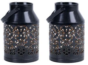 2 lampade solari a LED, colore nero, con vaso per piante, altezza 16 cm
