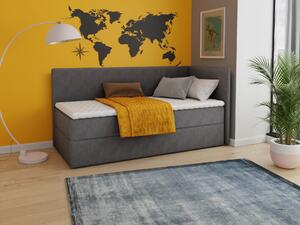 Letto boxspring Flame con contenitore - Letto singolo con materasso Bonell e topper, letto imbottito, sponda universale, letto, camera da letto, cameretta (grafite (Kronos 22), 90 x 200 cm)
