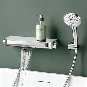 Mai & Mai: miscelatore termostatico per vasca da bagno con doccetta, miscelatore per vasca, termostato per vasca con 4 tipi di getto, miscelatore a parete per vasca da bagno, argento Oryntex-03