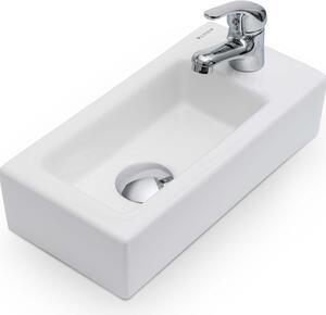 VILSTEIN lavabo a parete o da appoggio WC ospiti | mini lavabo piccolo | lavabo in Vetroceramica piccolo | 36,5x18x9 cm | foro per rubinetto a destra
