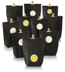 Calendario dell'Avvento Nordstern da riempire in nero e oro - Set di sacchetti regalo fai da te con 24 sacchetti di carta kraft, fermagli dorati e adesivi numerici