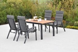 Set di mobili da giardino Merxx Siros, 9 pezzi: 4 poltrone regolabili tramite molla a gas, 4 cuscini, tavolo 150 x 90 cm - acacia/alluminio