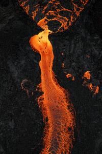 Fotografia Drone image looking down on a lava river Iceland, Abstract Aerial Art