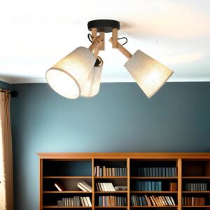 Lampada da soffitto Tessuto Legno Metallo L: 46 cm H: 30 cm E27 3 luci Plafoniera Soggiorno Sala da pranzo