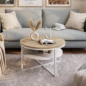 Tavolino rotondo CIRI-X con ripiano, bianco / rovere Artisan