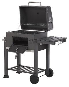 BELIANI Charcoal grill grigio in acciaio inox rettangolare con ventilazione attiva coperchio maniglia termometro griglia di riscaldamento ripiano posacenere rulli giardino esterno