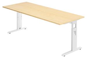 Scrivania della serie "O" di bümö: piano in impiallacciatura di acero, struttura in bianco, dimensioni: 200 x 80 cm