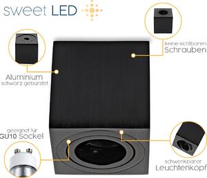 Sweet LED faretto da superficie angolare nero faretto da superficie GU10 7W in alluminio da soffitto