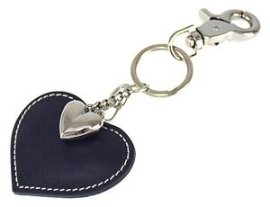 Portachiavi in vera pelle cuore blu navy