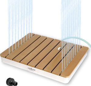 Holz4home® Doccia a pavimento come doccia da giardino o da piscina I Angolare in WPC e alluminio I Getto d'acqua regolabile in altezza con ruota a pedale I Doccia sauna